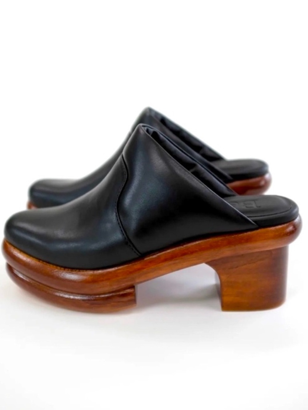 BEKLINA Sedia Clog Black Leather Heels Peru 6.5 7 7.5